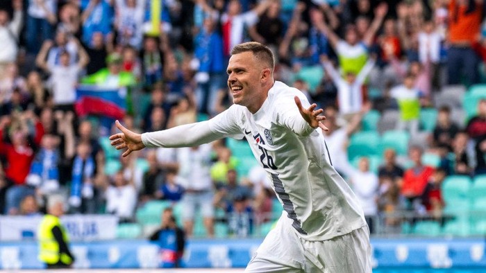 LJUBLJANA, SLOVENIA - JUNE 4: Josip Ilicic of Slovenia celebrates scoring Slovenias second goal during international friendly match between Slovenia and Armenia at Stadion Stozice on June 4, 2024 in Ljubljana, Slovenia. (Photo by Jurij Kodrun/Getty Images)
