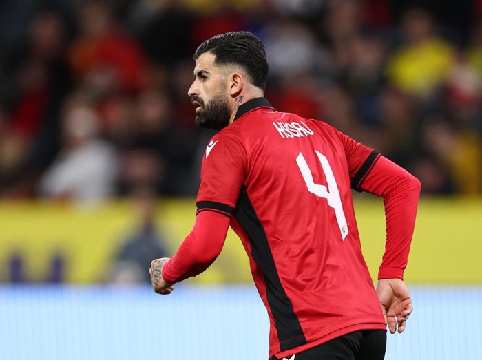 STOCKHOLM, SWEDEN - MARCH 25: Elseid Hysaj of Albania during the international friendly match between Sweden and Albania at Friends Arena on March 25, 2024 in Stockholm, Sweden.(Photo by Robbie Jay Barratt - AMA/Getty Images)