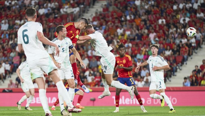 MALLORCA, SPAIN - JUNE 08: Alvaro Morata of Spain scores his team´s second goal during the international friendly match between Spain and Northern Ireland at Estadi de Son Moix on June 08, 2024 in Mallorca, Spain. (Photo by Rafa Babot/Getty Images)