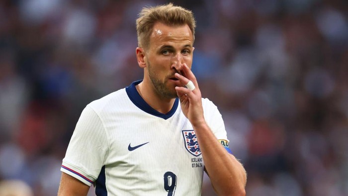LONDON, ENGLAND - JUNE 07: Harry Kane of England during the international friendly match between England and Iceland at Wembley Stadium on June 07, 2024 in London, England. (Photo by Marc Atkins/Getty Images)