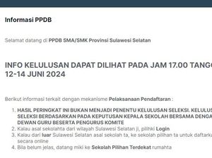 Link dan Cara Lihat Pengumuman PPDB Sulsel 2024 untuk Jalur Zonasi-Afirmasi Link dan Cara Lihat Pengumuman PPDB Sulsel 2024 untuk Jalur Zonasi-Afirmasi