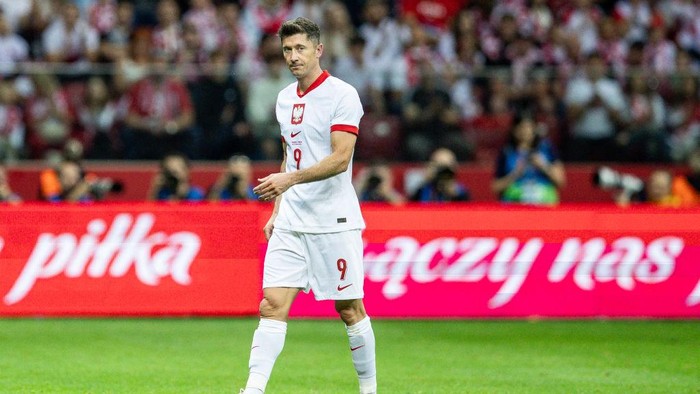 Robert Lewandowski is playing during the Poland-Turkey friendly match in Warsaw, Poland, on June 10, 2024. (Photo by Foto Olimpik/NurPhoto via Getty Images)