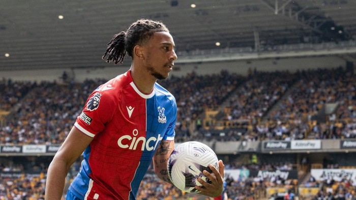 WOLVERHAMPTON, ENGLAND - MAY 11: Crystal Palace's Michael Olise gathers the ball during the Premier League match between Wolverhampton Wanderers and Crystal Palace at Molineux on May 11, 2024 in Wolverhampton, England.(Photo by Andrew Kearns - CameraSport via Getty Images)