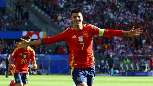 Soccer Football - Euro 2024 - Group B - Spain v Croatia - Berlin Olympiastadion, Berlin, Germany - June 15, 2024 Spain's Alvaro Morata celebrates scoring their first goal REUTERS/Lisi Niesner