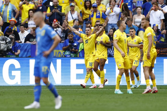Soccer Football - Euro 2024 - Group E - Romania v Ukraine - Munich Football Arena, Munich, Germany - June 17, 2024 Romanias Razvan Marin celebrates scoring their second goal REUTERS/Michaela Stache