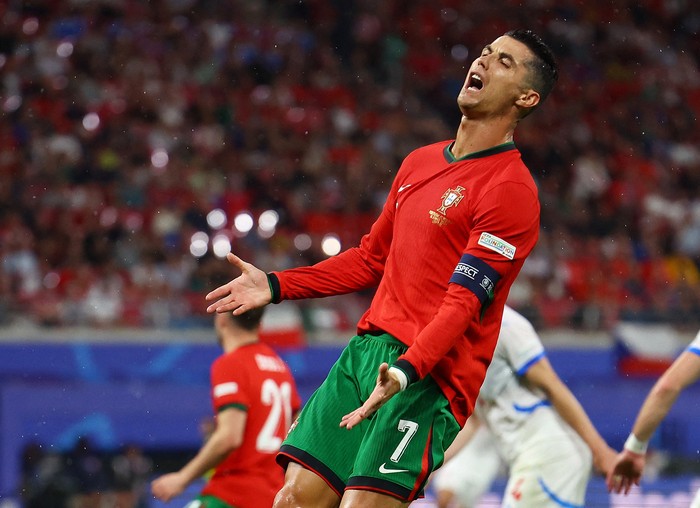 Cristiano Ronaldo Soccer Football - Euro 2024 - Group F - Portugal v Czech Republic - Leipzig Stadium, Leipzig, Germany - June 18, 2024 Portugal's Cristiano Ronaldo reacts REUTERS/Lisi Niesner