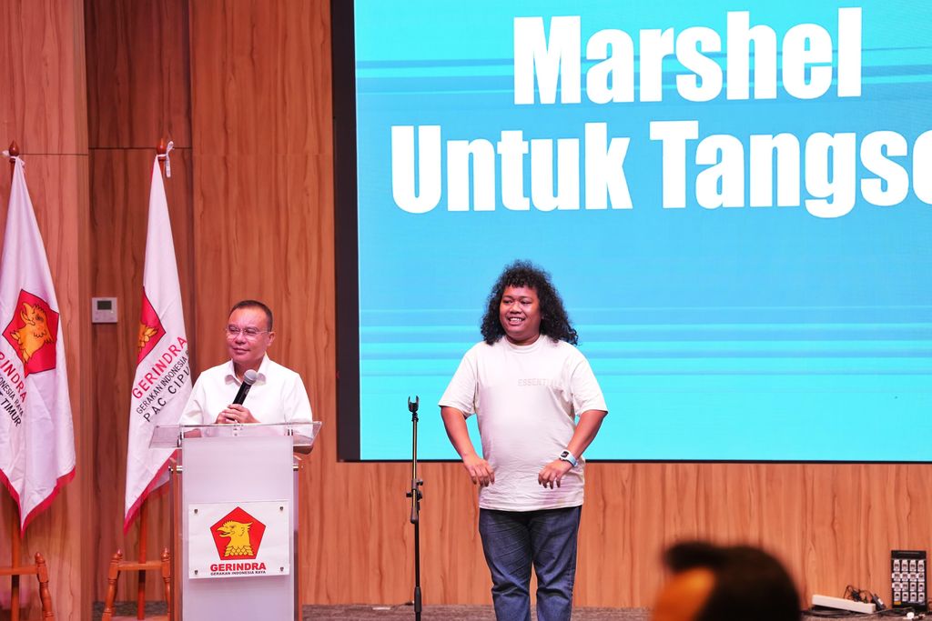 Ketua Harian DPP Partai Gerindra, Sufmi Dasco Ahmad, menegaskan partainya mengusung komika, Marshel Widianto, Pilwalkot Tangerang Selatan (Tangsel).