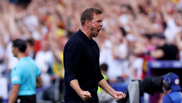 STUTTGART, GERMANY - JUNE 19: Julian Nagelsmann, Head Coach of Germany, celebrates during the UEFA EURO 2024 group stage match between Germany and Hungary at Stuttgart Arena on June 19, 2024 in Stuttgart, Germany. (Photo by Alexander Hassenstein/Getty Images)