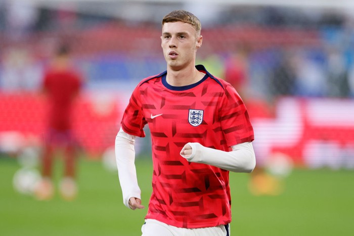 GELSENKIRCHEN, GERMANY - JUNE 16: Cole Palmer of England warms up before the UEFA EURO 2024 group stage match between Serbia and England at Arena AufSchalke on June 16, 2024 in Gelsenkirchen, Germany. (Photo by Richard Sellers/Sportsphoto/Allstar via Getty Images)