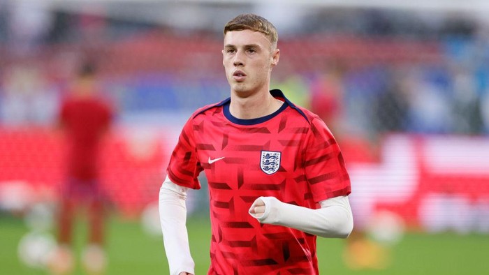 GELSENKIRCHEN, GERMANY - JUNE 16: Cole Palmer of England warms up before the UEFA EURO 2024 group stage match between Serbia and England at Arena AufSchalke on June 16, 2024 in Gelsenkirchen, Germany. (Photo by Richard Sellers/Sportsphoto/Allstar via Getty Images)