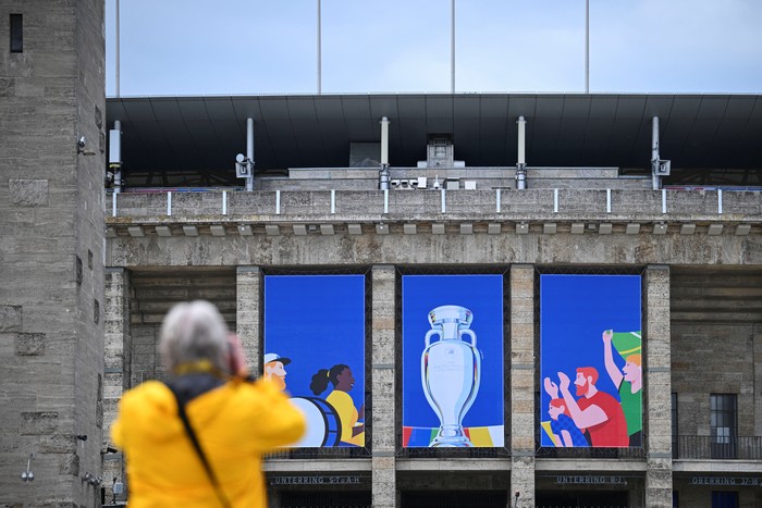 A view shows an Euro 2024 logo at the Olympic Stadium (Olympiastadion Berlin) ahead of the UEFA Euro 2024 in Berlin, Germany May 30, 2024.  REUTERS/Annegret Hilse