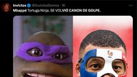 Apakah itu Leonardo, Donatello, atau Michaelangelo mirip semua dengan Mbappe. (Foto: Twitter @InvictosSomos)