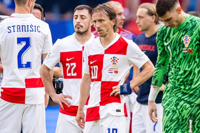 HAMBURG, GERMANY - JUNE 19: Luka Modric of Croatia looks on after draw during the UEFA EURO 2024 group stage match between Croatia and Albania at Volksparkstadion on June 19, 2024 in Hamburg, Germany. (Photo by Mateusz Slodkowski/Getty Images)
