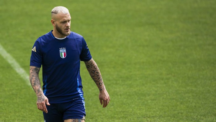 ISERLOHN, HEMBERG-STADION, GERMANY - 2024/06/23: Federico Dimarco of Italy looks on during Italy training on the eve of the UEFA EURO 2024 group stage football match against Croatia. (Photo by Nicolò Campo/LightRocket via Getty Images)