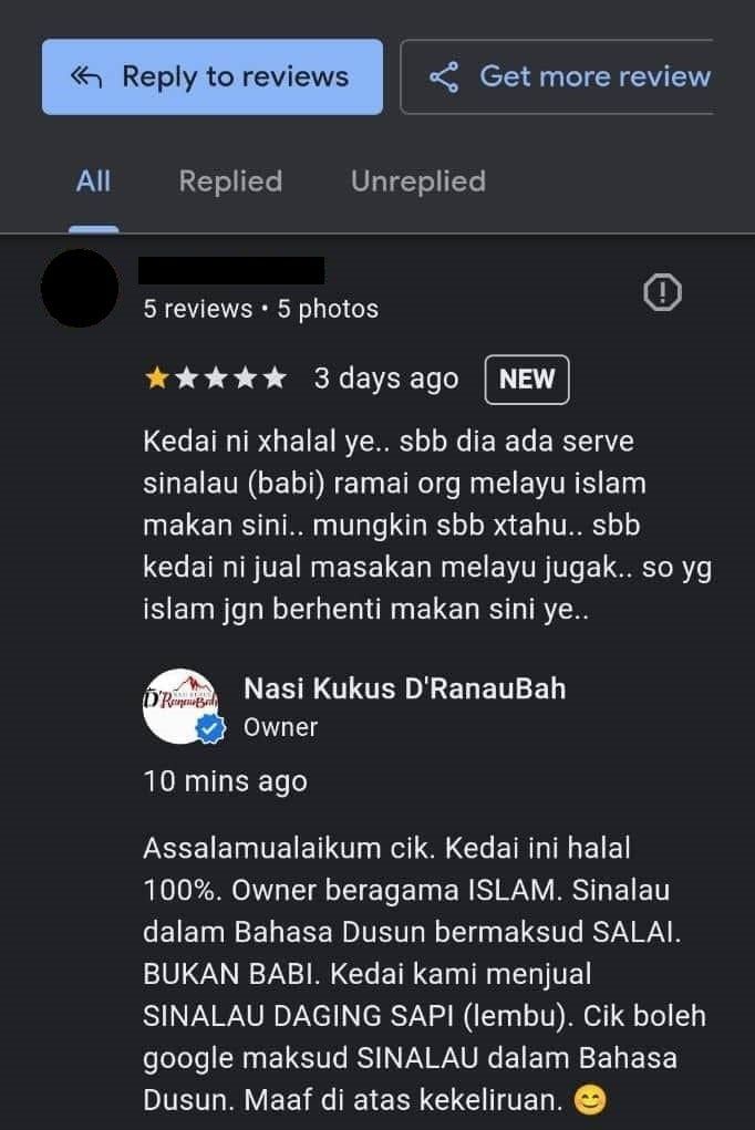 Pengunjung Beri Ulasan Tak Benar, Menuduh Warung Makan Jualan Babi Pengunjung Beri Ulasan Tak Benar, Menuduh Warung Makan Jualan Babi