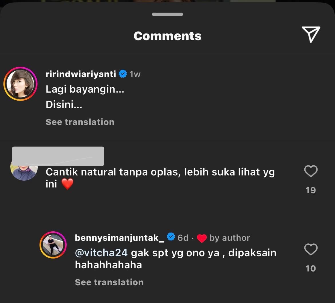 Komentar Benny Simanjuntak di unggahan Ririn Dwi Ariyanti