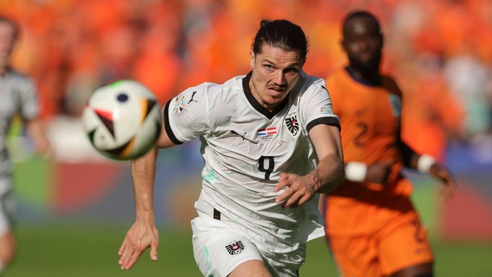 BERLIN, GERMANY - JUNE 25: Marcel Sabitzer of Austria  during the UEFA EURO 2024 group stage match between Netherlands and Austria at Olympiastadion on June 25, 2024 in Berlin, Germany. (Photo by Christina Pahnke - sampics/Getty Images)