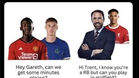 Salah satu meme soal taktik Gareth Southgate yang dianggap bikin heran. Foto: dok. Internet/X (Twitter)