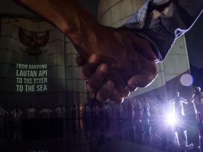 Aksi Video Mapping untuk Palestina di Bandung