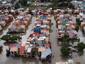 Foto Udara Banjir di Chimalhuacan Meksiko