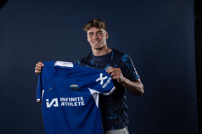 COBHAM, ENGLAND - JULY 1: Chelsea Unveil New Signing Marc Guiu at Cobham Training Ground on July 1, 2024 in Cobham, England. (Photo by Chelsea Football Club/Chelsea FC via Getty Images)