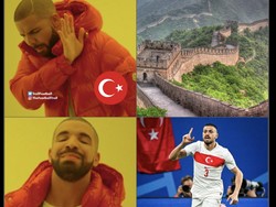 Meme ini mengibaratkan Demiral, yang adalah seorang bek tengah, tangguh bagaikan Tembok China ala Turki. Foto: dok. Internet/X (Twitter).
