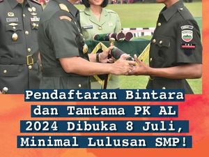 Pendaftaran Bintara-Tamtama PK AL 2024 Dibuka 8 Juli, Lulusan SMP Bisa Daftar! Pendaftaran Bintara-Tamtama PK AL 2024 Dibuka 8 Juli, Lulusan SMP Bisa Daftar!