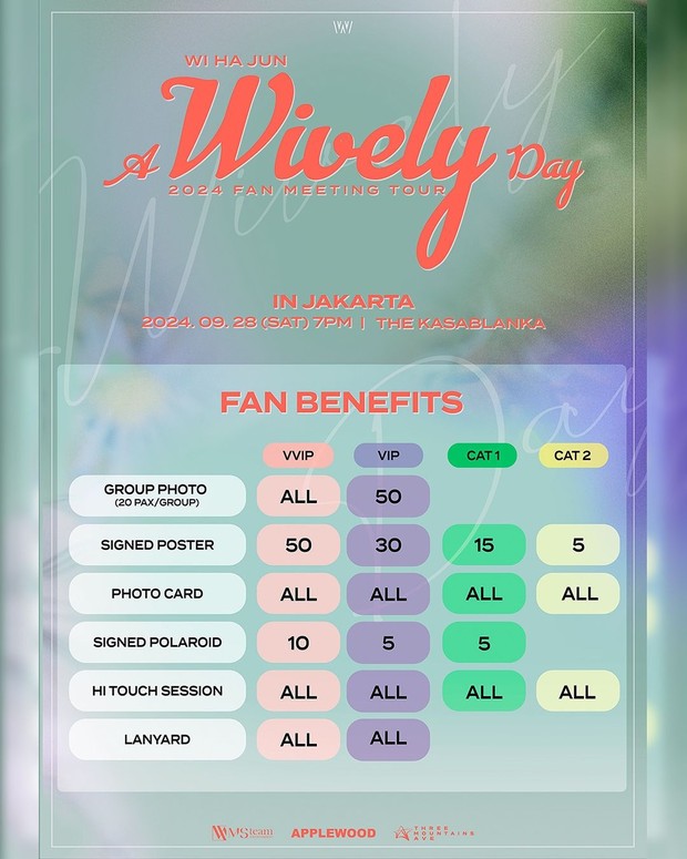 Daftar harga tiket Fan Meeting Wi Ha Joon 2024 di Jakarta (Foto: Instagram @threemountainsave)