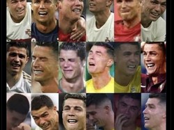 Meme soal Ronaldo yang acapkali larut dalam perasaan sehingga meneteskan air mata. Foto: dok. Internet/X (Twitter)
