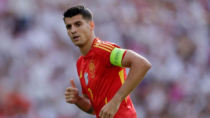 STUTTGART, GERMANY - JULY 5: Alvaro Morata of Spain  during the  EURO match between Spain  v Germany  at the Mercedes Benz Arena on July 5, 2024 in Stuttgart Germany (Photo by Rico Brouwer/Soccrates/Getty Images)