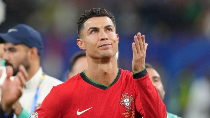 HAMBURG, GERMANY - JULY 5: Cristiano Ronaldo (7) of Portugal gets upset at the end of the EURO match between Portugal v France at the Volksparkstadium on July 5, 2024 in Hamburg Germany. (Photo by Emin Sansar/Anadolu via Getty Images)