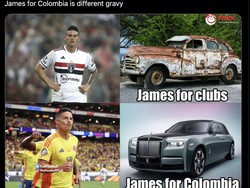 Nah, yang ini kembali membandingkan betapa bedanya sosok James Rodriguez di timnas dan klub. Foto: dok. Internet/X (Twitter)