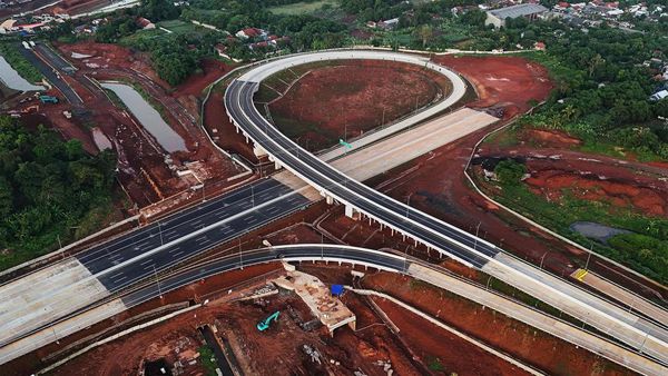 Penampakan dari Udara Pembangunan Jalan Tol Serbaraja Seksi 1B