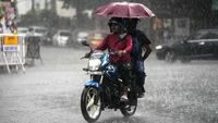Potret Pengendara Terobos Hujan Lebat di Kolkata India