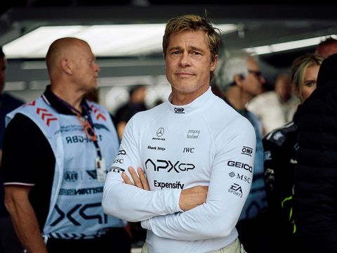 Hollywood actor Brad Pitt, acting in an upcoming Formula One-based movie, follows the second practice session ahead of the Formula One British Grand Prix at the Silverstone motor racing circuit in Silverstone, central England, on July 5, 2024. (Photo by BENJAMIN CREMEL / AFP)