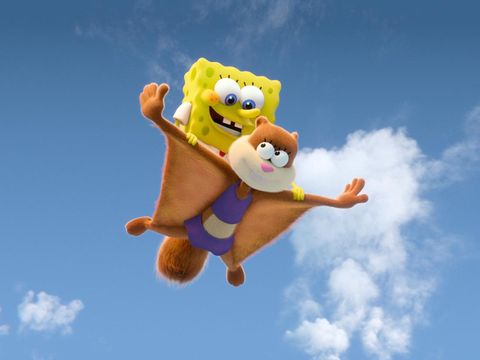 Saving Bikini Bottom: The Sandy Cheeks Movie - (L-R)  SpongeBob SquarePants (voiced by Tom Kenny) and Sandy Cheeks (voiced by Carolyn Lawrence). Cr: Netflix © 2023