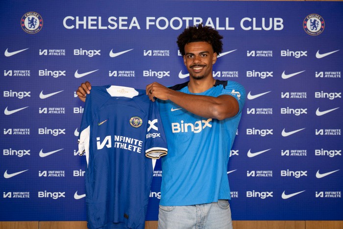 COBHAM, ENGLAND - JULY 11 : In this image released on July 12, 2024, Chelsea Unveil New Signing Renato Veiga at Chelsea Training Ground on July 11, 2024 in Cobham, England.  (Photo by Darren Walsh/Chelsea FC via Getty Images)