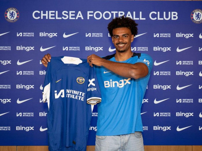 COBHAM, ENGLAND - JULY 11 : In this image released on July 12, 2024, Chelsea Unveil New Signing Renato Veiga at Chelsea Training Ground on July 11, 2024 in Cobham, England.  (Photo by Darren Walsh/Chelsea FC via Getty Images)