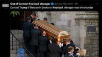 Benjamin Sesko, bek Kroasia, punya akurasi tendangan yang bagus di game Football Manager. Andai disuruh menembak Trump, maka jadinya..... (Foto: Twitter @nocontextfm1)