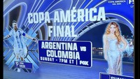 Final Copa America 2024, Senin (15/7) pagi WIB, jadi momen yang dinanti-nanti. Ada aksi Shakira (di panggung) dan Messi (di lapangan lalu di bench). Foto: dok. Internet/X (Twitter)
