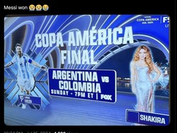 Final Copa America 2024, Senin (15/7) pagi WIB, jadi momen yang dinanti-nanti. Ada aksi Shakira (di panggung) dan Messi (di lapangan lalu di bench). Foto: dok. Internet/X (Twitter)