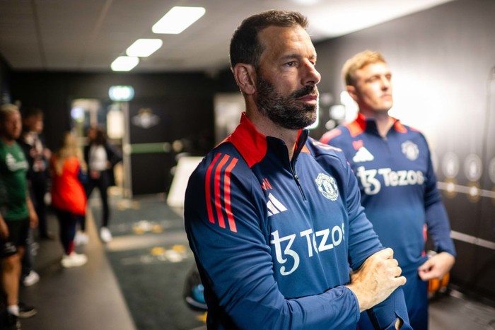 TRONDHEIM, NORWAY - JULY 15: Assistant manager Ruud van Nistelrooy of Manchester United waits in the tunnel ahead of the pre-season friendly match between Rosenborg and Manchester United at Lerkendal Stadium on July 15, 2024 in Trondheim, Norway. (Photo by Ash Donelon/Manchester United via Getty Images)