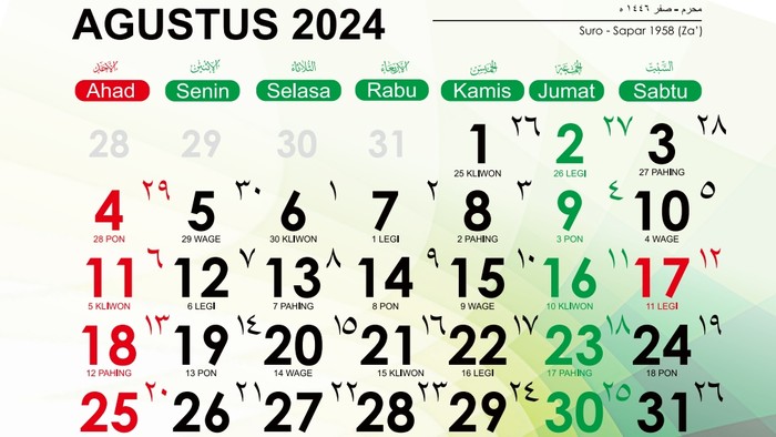 Daftar tanggal merah Agustus 2024 Daftar tanggal merah Agustus 2024