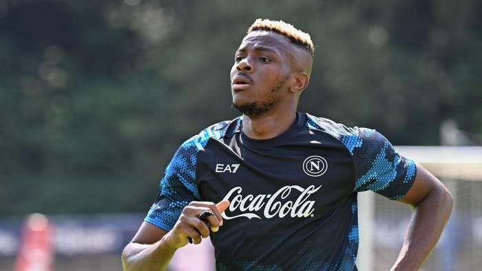 Victor Osimhen DIMARO, ITALY - JULY 16: SSC Napoli player Victor Osimhen attends the morning training session at Dimaro Sport Center, on July 16 2024 in Dimaro (Trento), Italy. (Photo by SSC NAPOLI/SSC NAPOLI via Getty Images)