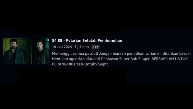 Perubahan judul episode 8 The Boys season 4 ketika dirilis pada Kamis (18/7/2024). (Prime Video)