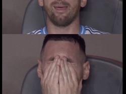 Kane diibaratkan menangis liat meme-nya dimandikan Messi. Foto: dok. Internet/X (Twitter)