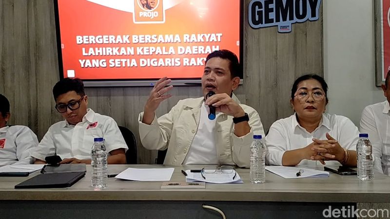 Panel Barus dari Projo, jumpa pers 20 Juli 2024. (Rumondang Naibaho/detikcom)