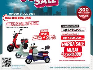Transmart Full Day Sale Kembali Hadir, Sepeda Listrik Diskon Hingga 2 Juta! Transmart Full Day Sale Kembali Hadir, Sepeda Listrik Diskon Hingga 2 Juta!