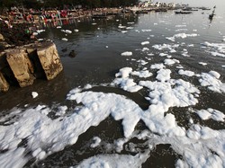 Gumpalan Busa Putih Diduga Limbah Sempat Muncul di Pantai Kenjeran