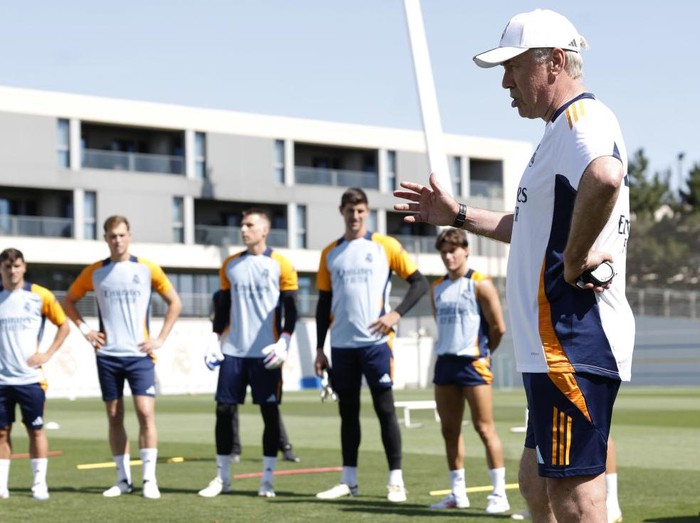MADRID, SPAIN - JULY 15: Carlo Ancelotti, coach of Real Madrid, leads the training session at Valdebebas training ground on July 15, 2024 in Madrid, Spain. (Photo by Antonio Villalba/Real Madrid via Getty Images)